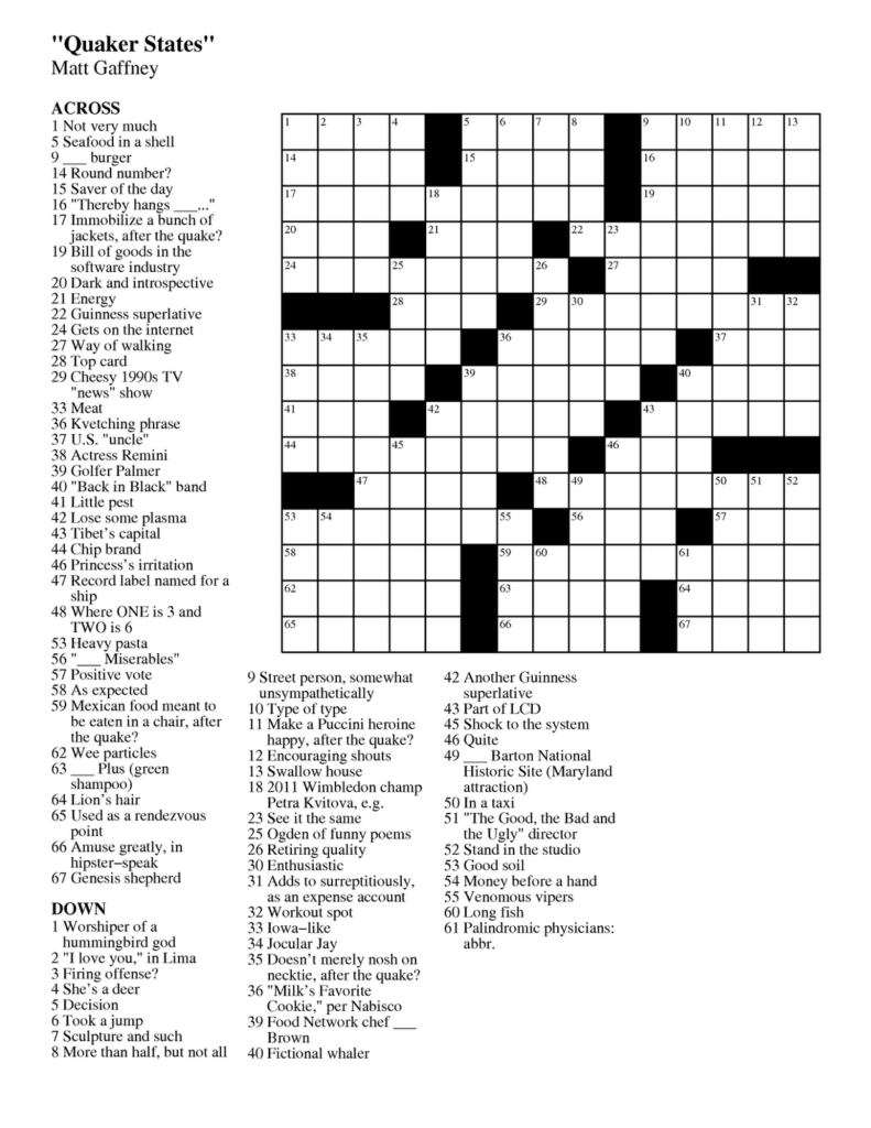 Printable Crossword For Middle School