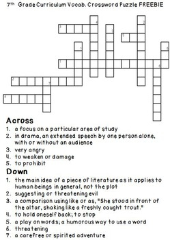6th 8th Grade Curriculum Vocab Crossword Puzzles SAMPLE