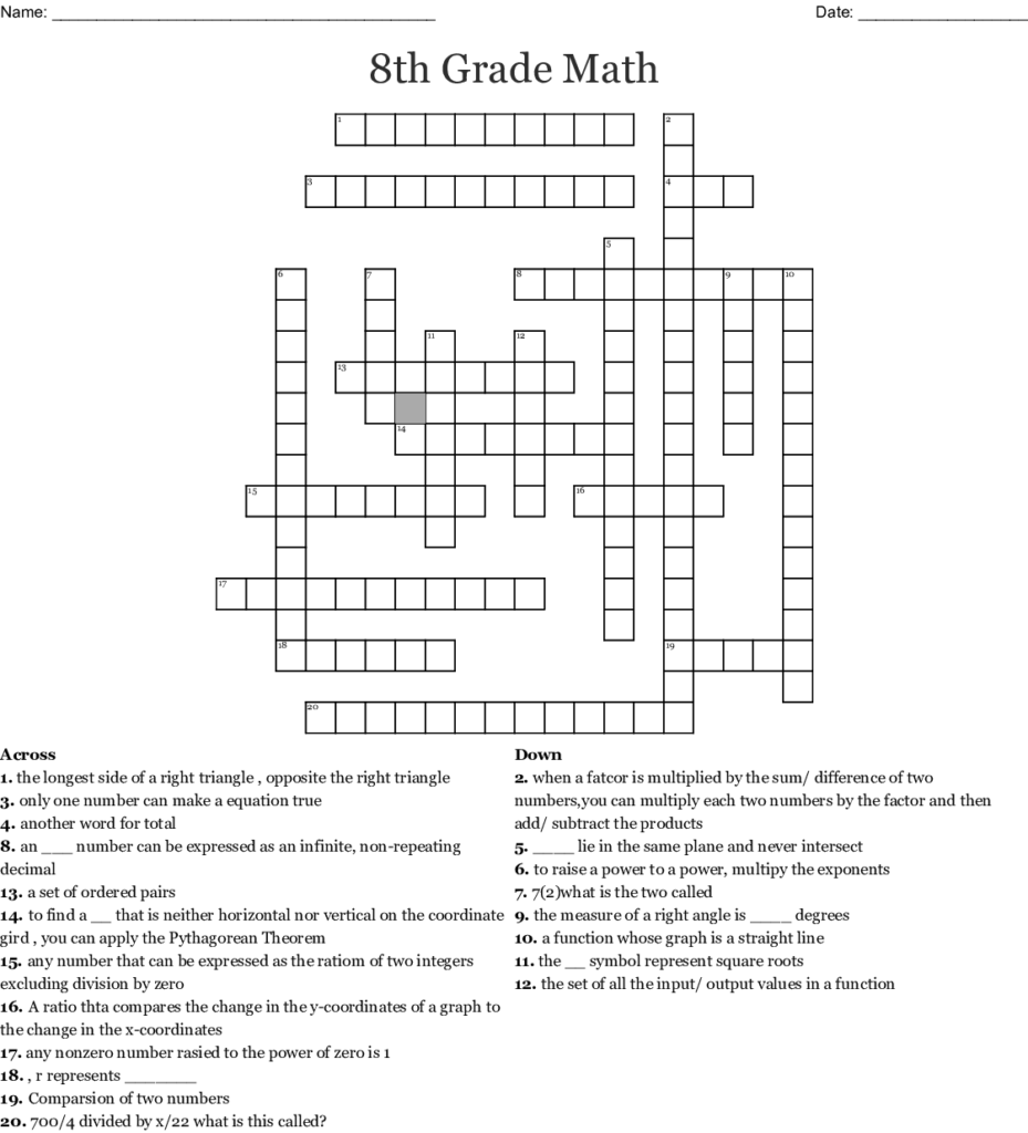 8th Grade Math Crossword WordMint