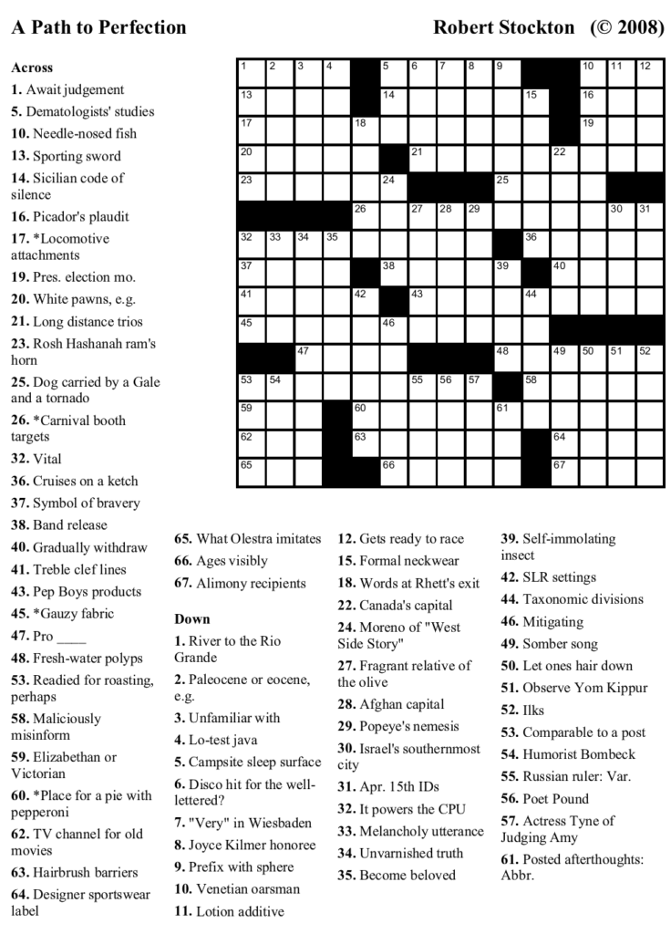 Printable Crossword Puzzles Pdf