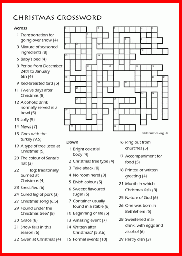 Free Printable Religious Christmas Crossword Puzzles
