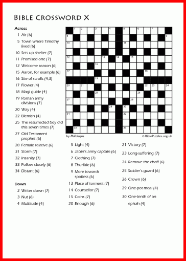 Bible Crossword Puzzle Crossword X BiblePuzzles