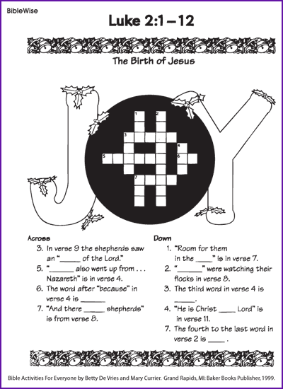 Birth Of Jesus Christmas Crossword Kids Korner