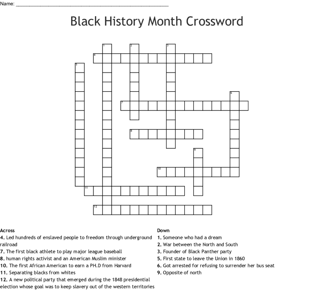 Black History Crossword Puzzle Printable Printable