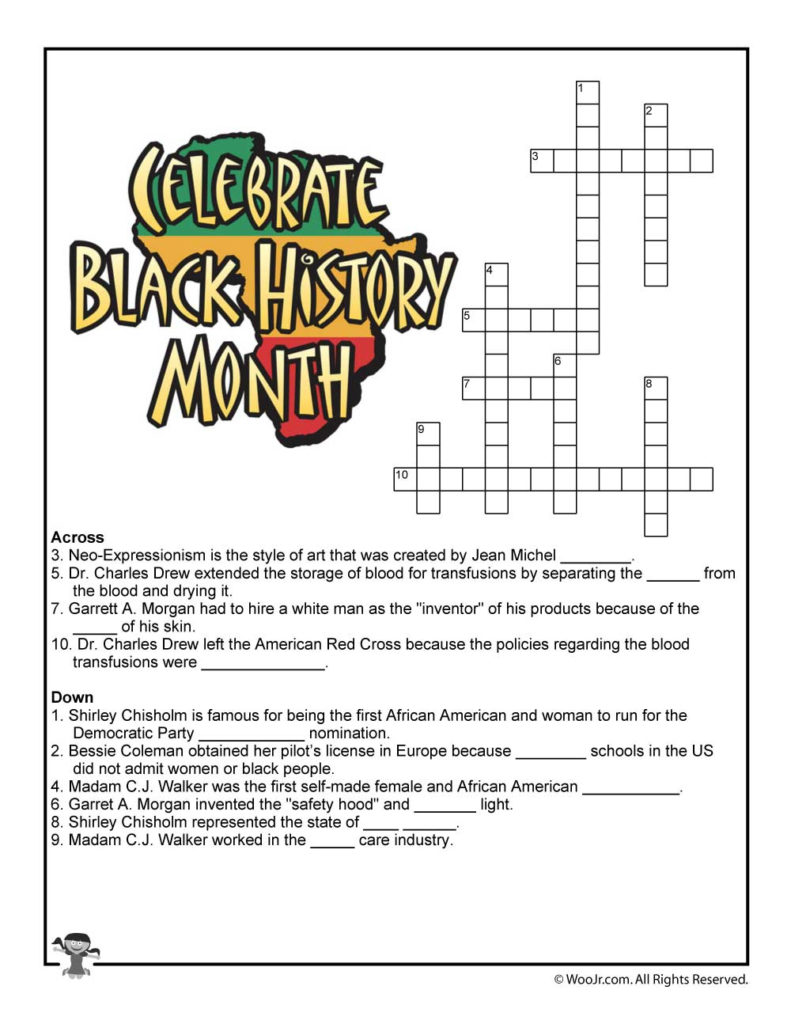 Black History Month Crossword Puzzle Worksheet Woo Jr