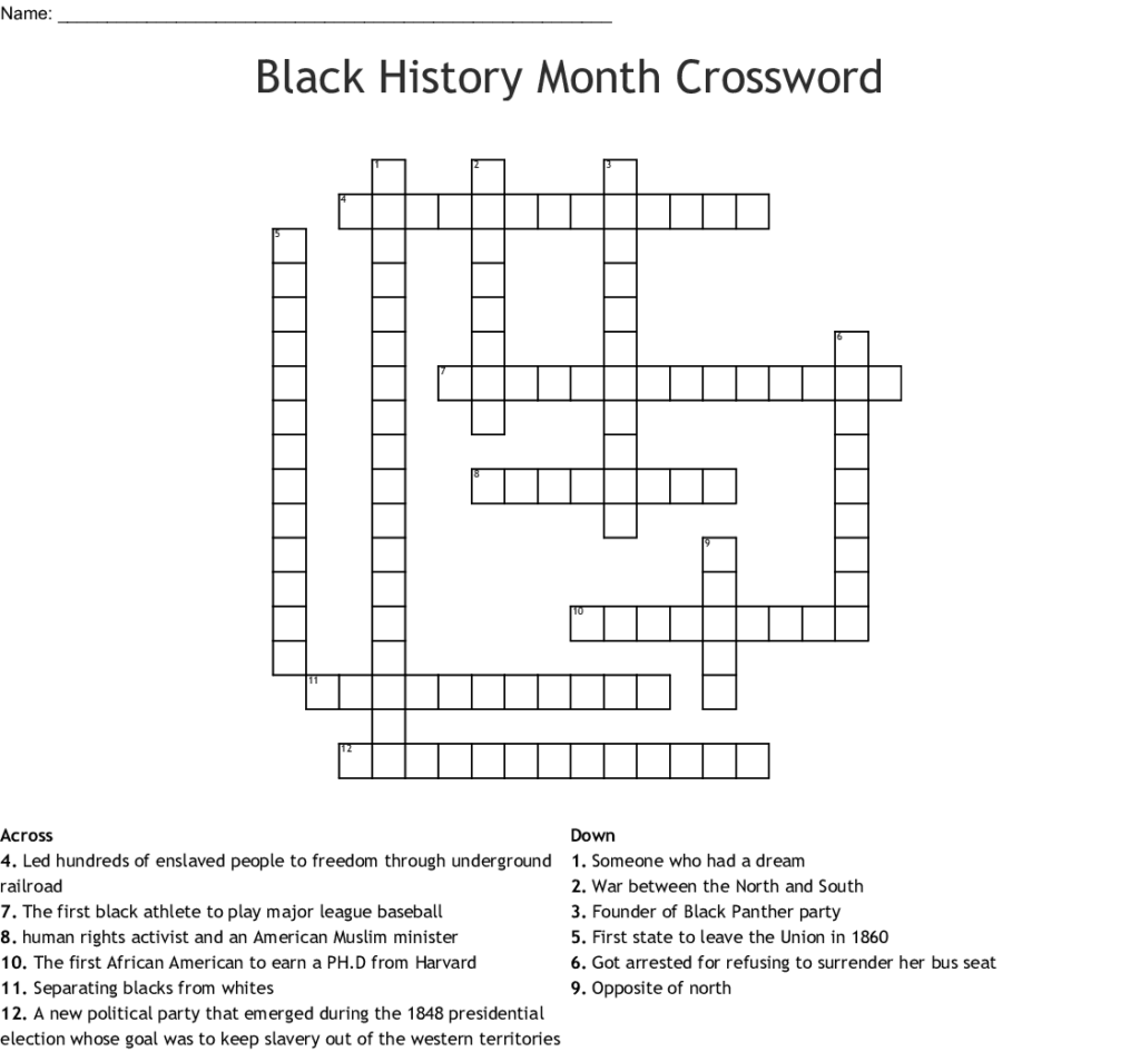 Free Printable Black History Crossword Puzzles