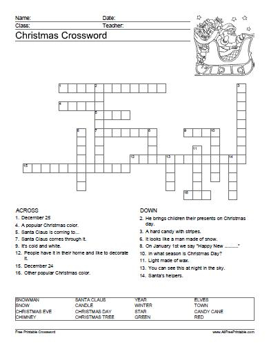 Christmas Crossword Free Printable AllFreePrintable