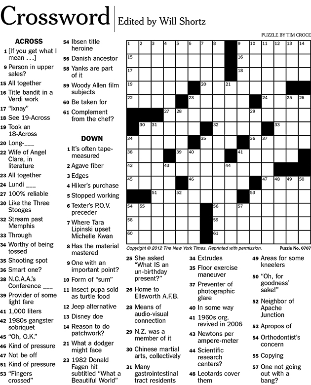 Printable Crossword Nyt