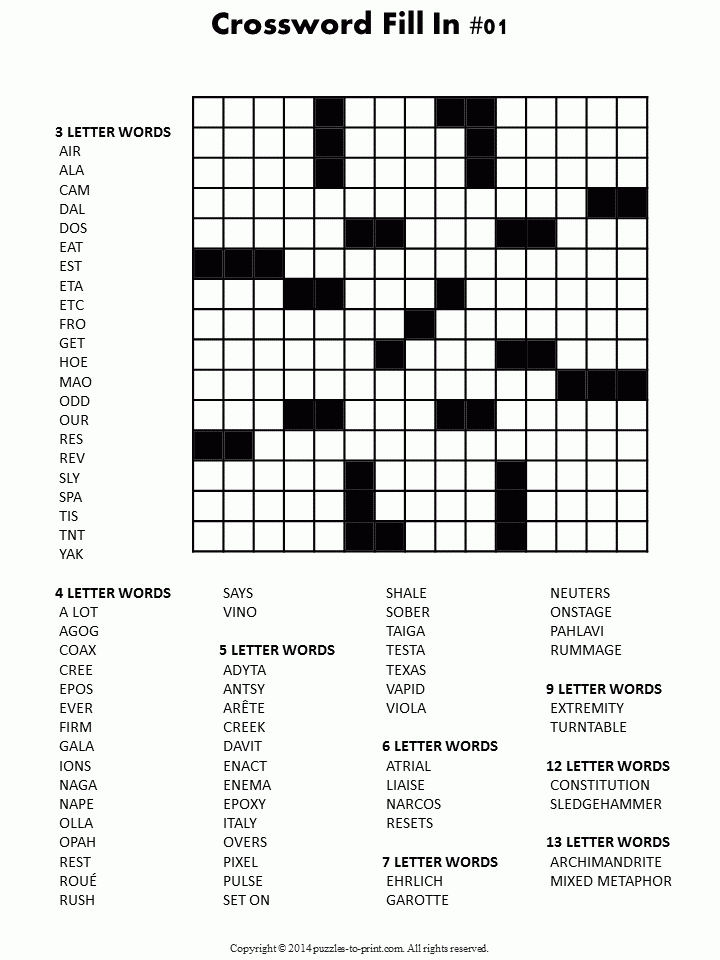 Printable Crossword Fill In