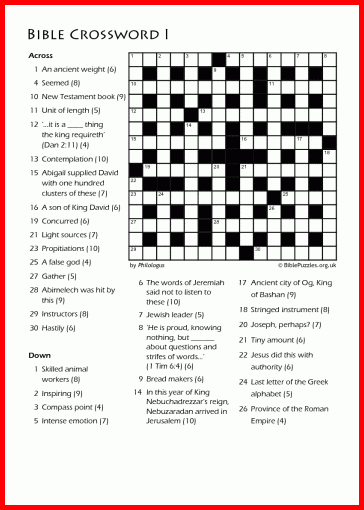 Crossword I Bible Crossword Free Printable With