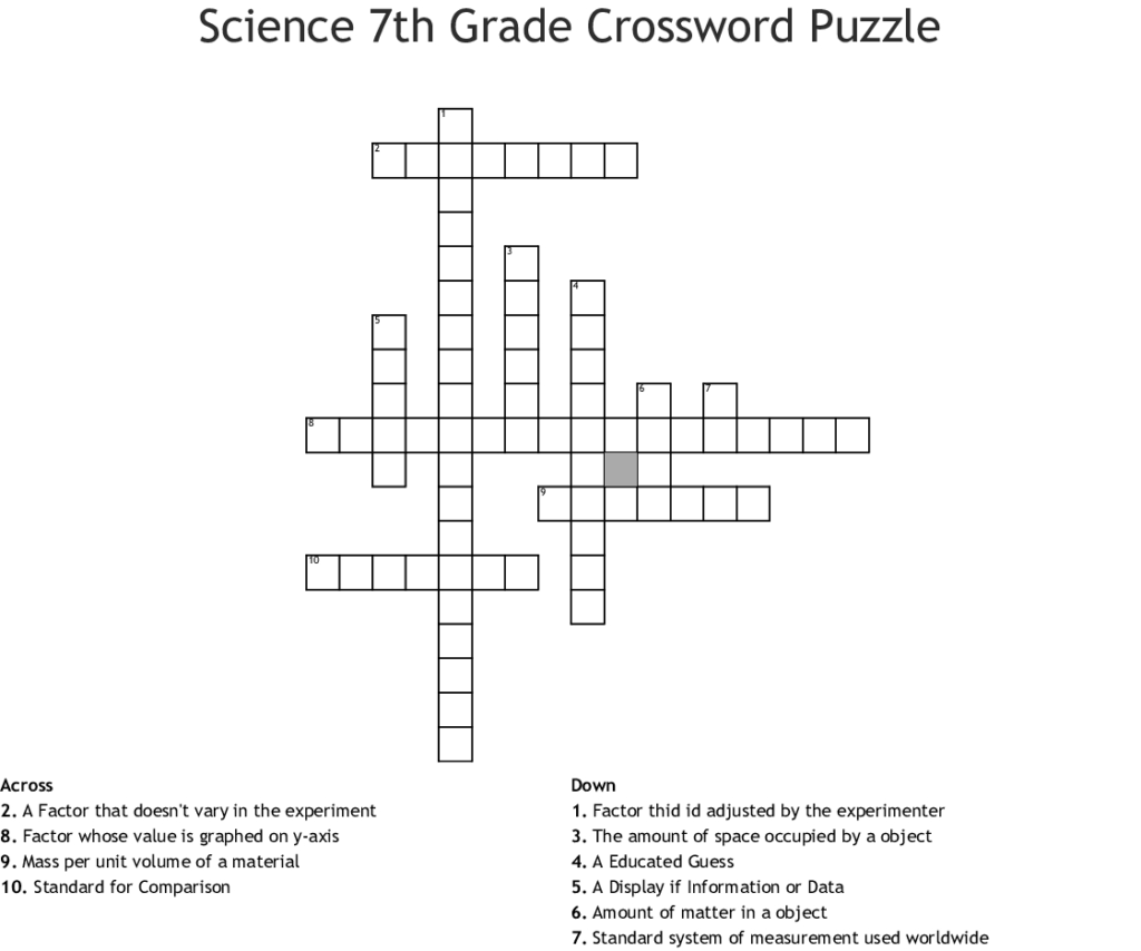 Printable Crossword Puzzles For Grade 7