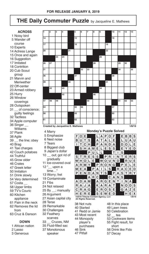 Crosswords January 8 2019 Crosswords Redandblack