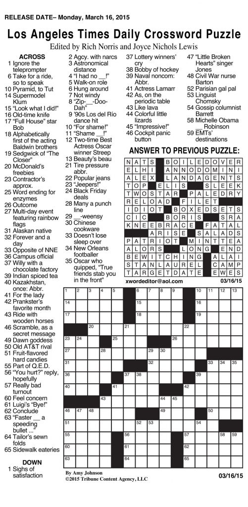 Daily Crossword Puzzle Printable Jowo Free La Times