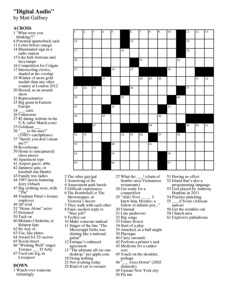 Free Daily Printable Universal Crosswords