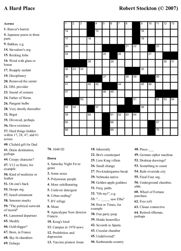 Difficult Crossword Puzzles Printable Printable Template