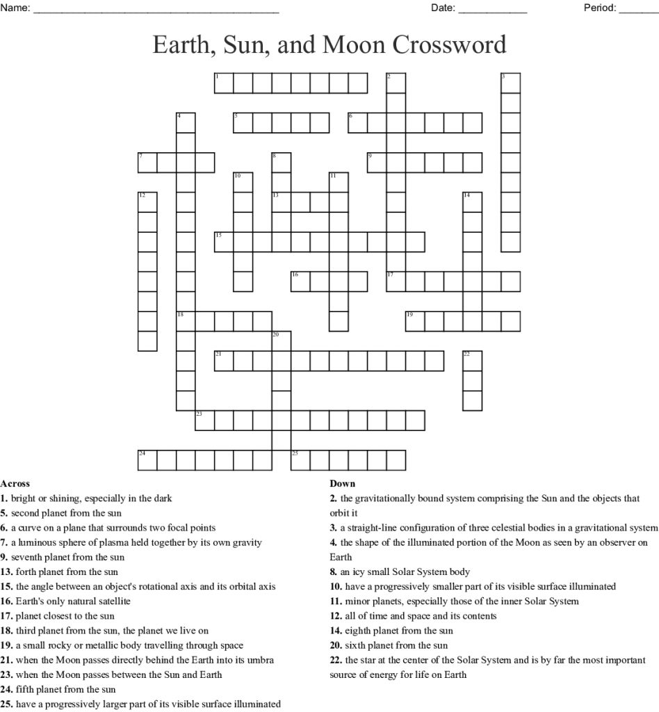 Earth Sun And Moon Crossword Wordmint Sun Crossword
