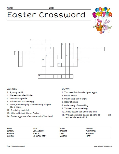 Easter Crossword Puzzle Free Printable