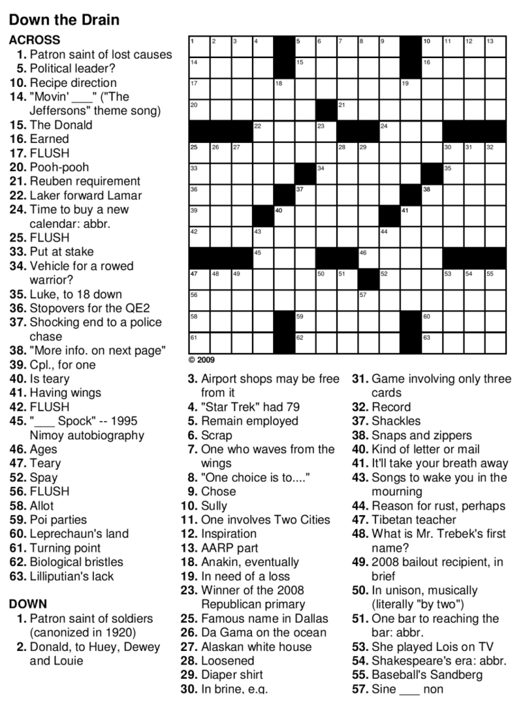 Free Printable Crossword Puzzles For Seniors