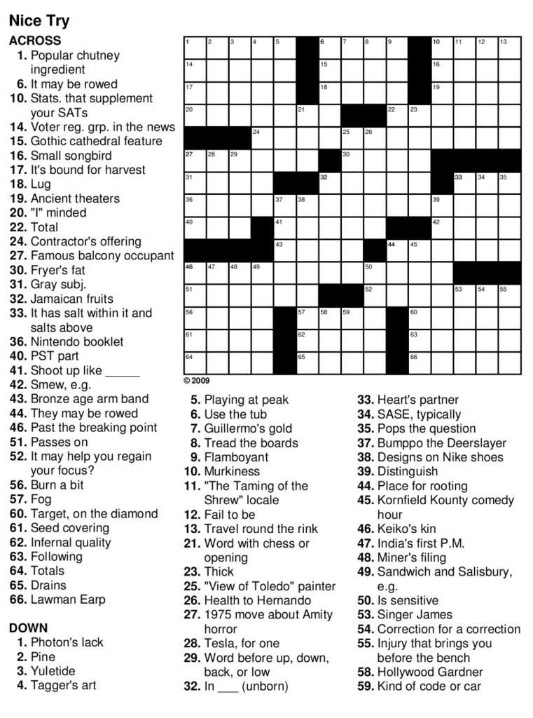 Free Printable Easy Crosswords