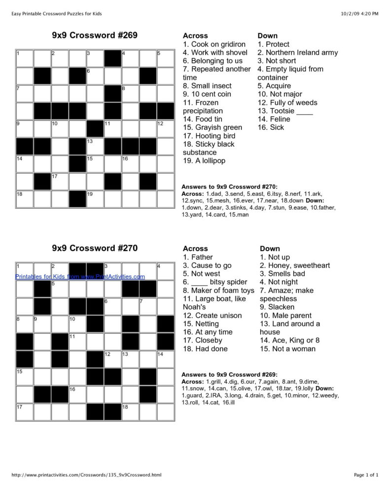 Easy Crossword Puzzles Printable With Answers Printable