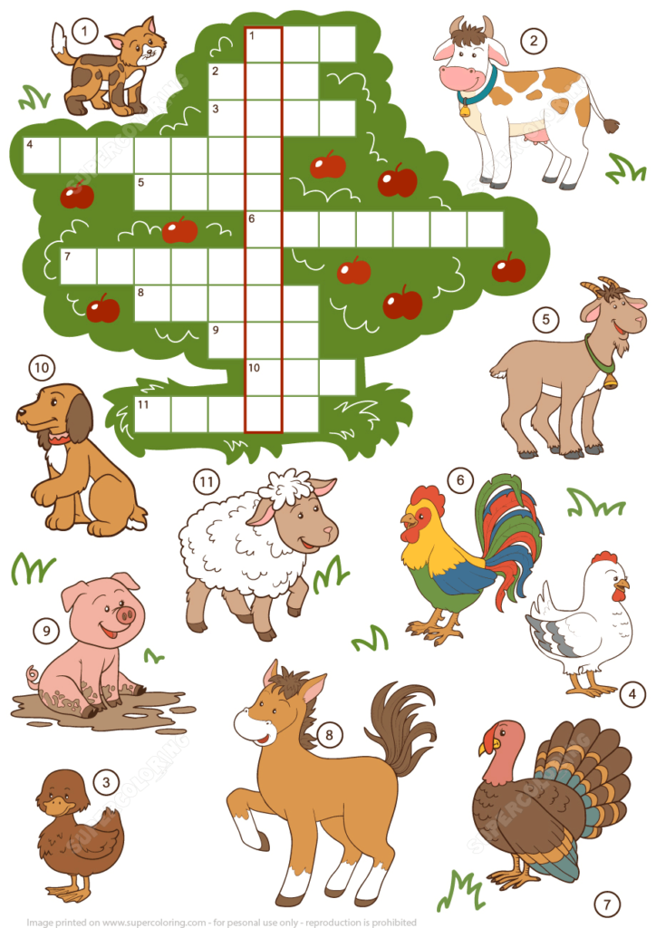 Farm Animals Crossword Puzzle For Beginners Free