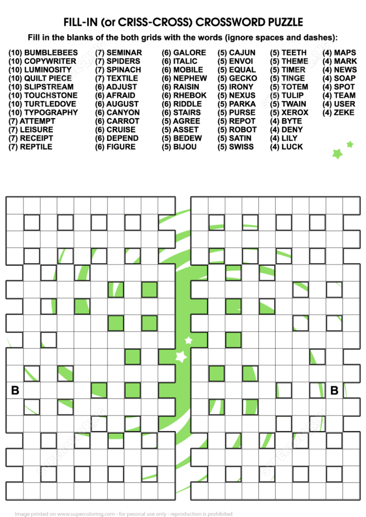 Printable Crossword Fill In Puzzles