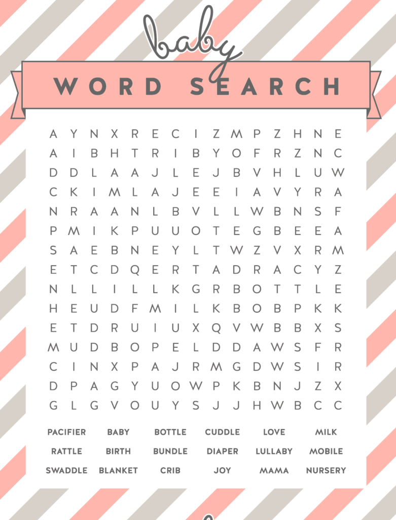 Free Printable Word Search Puzzles For Baby Shower