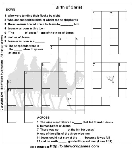 Free Bible Christian Family Crossword Puzzle The Birth Of