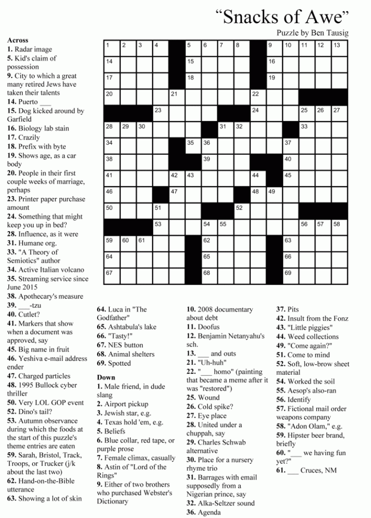 Free Daily Printable Crossword Puzzles October 2019