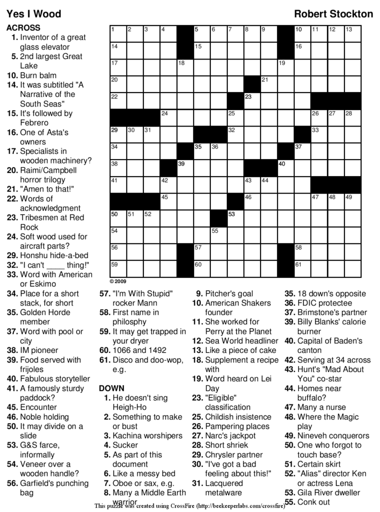 Free Printable Crossword Puzzles Uk