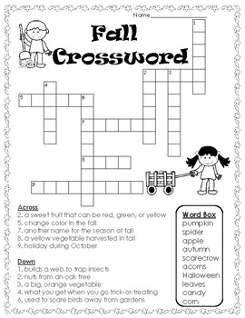 FREE Fall Crossword Puzzle By Teaching Simply TpT