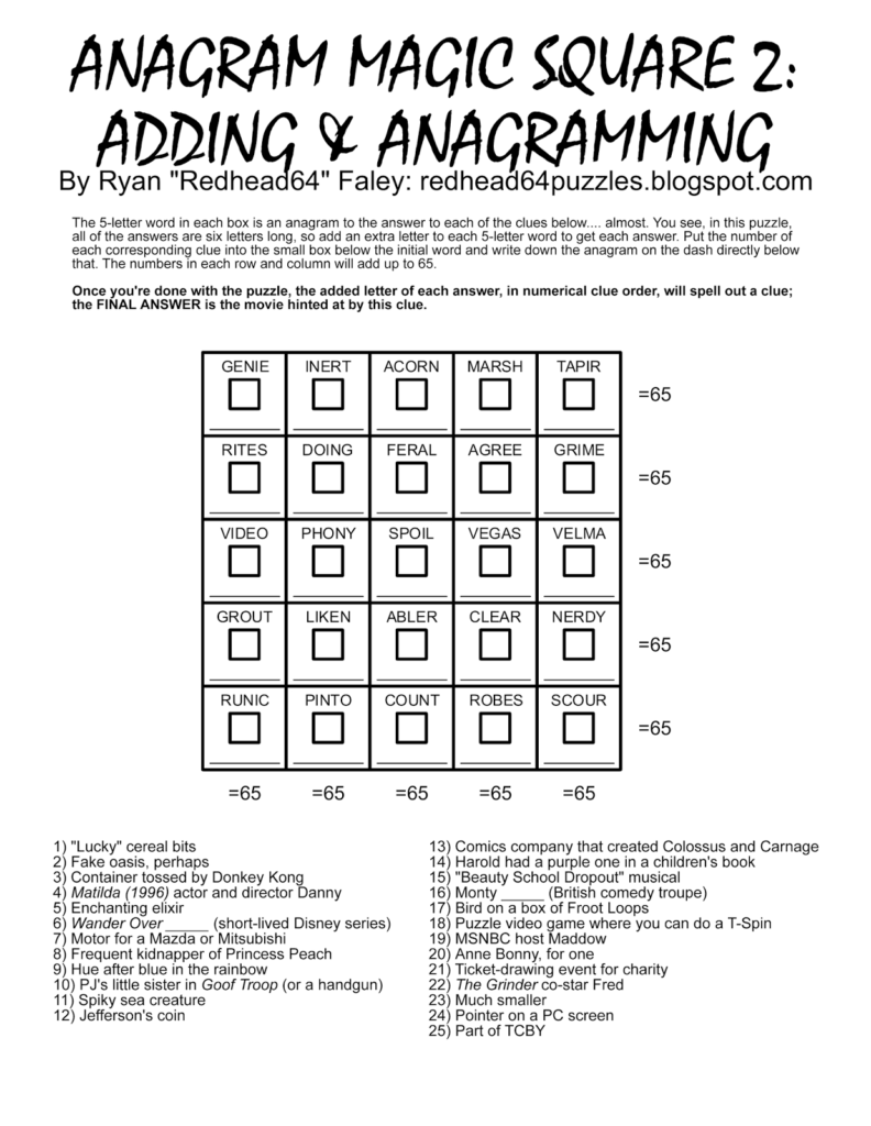 Free Printable Anagram Magic Square Puzzles Free Printable