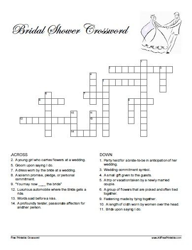 Free Printable Bridal Shower Crossword Puzzle In 2019