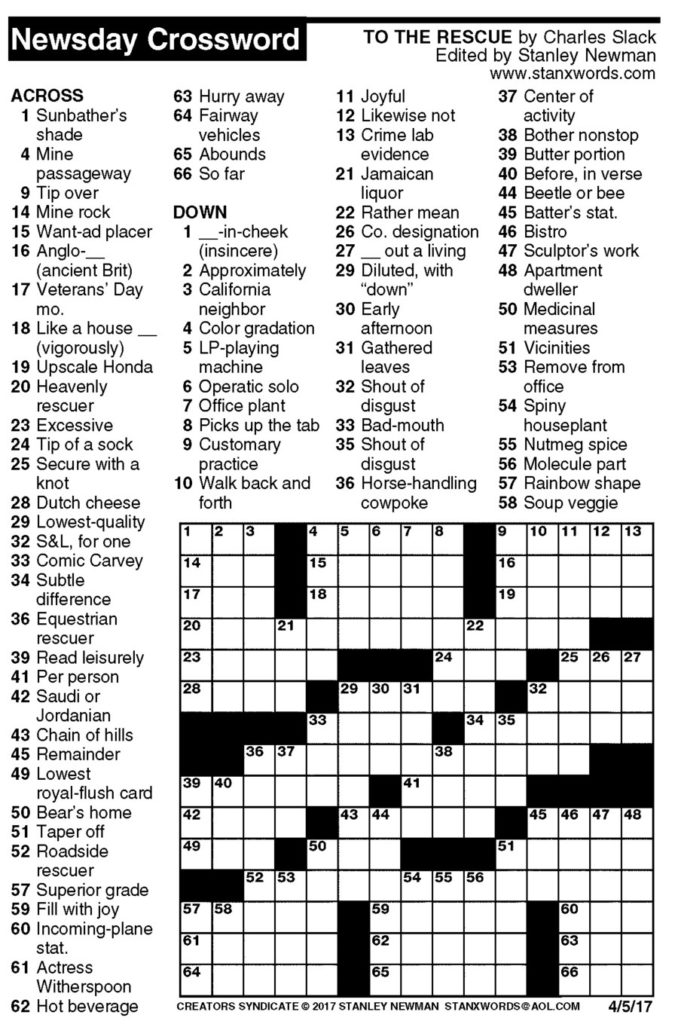 Printable Crossword Newsday