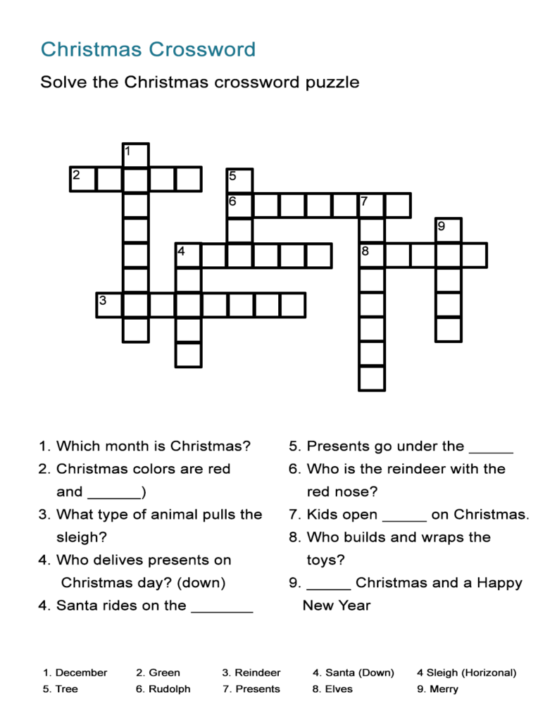 Free Printable Christmas Crossword Puzzles For Adults