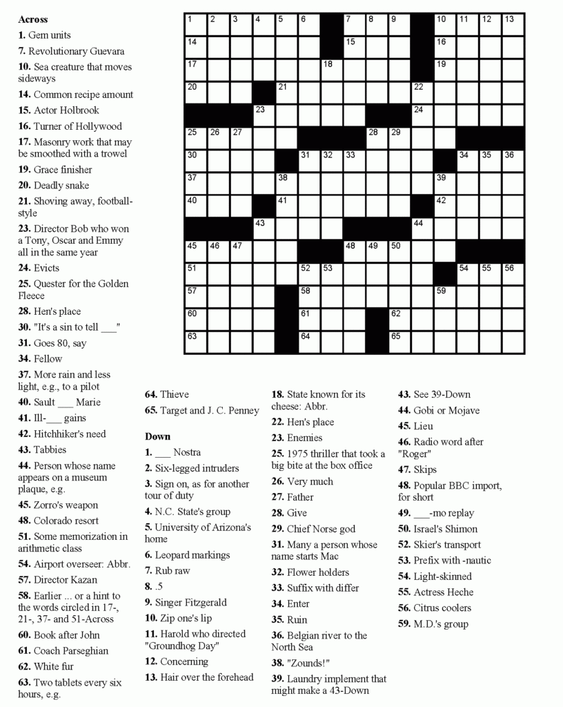 Free Printable Crossword Puzzles Easy For Adults