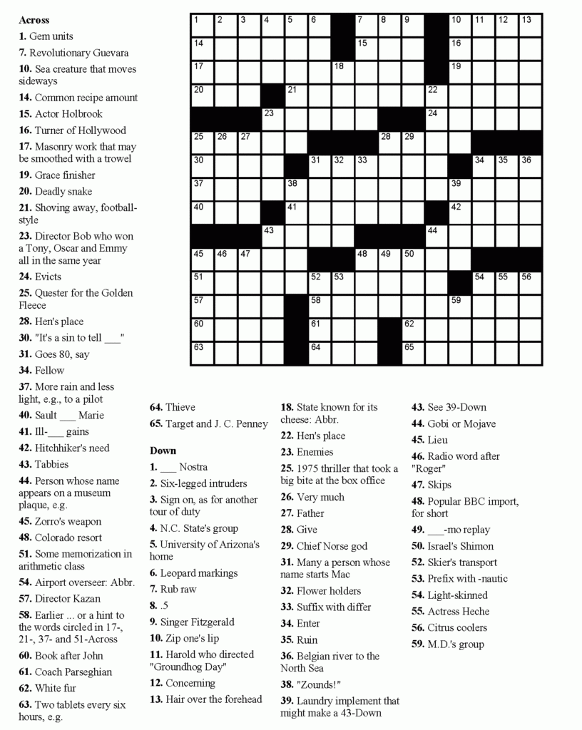 Free Printable Easy Crosswords For Adults