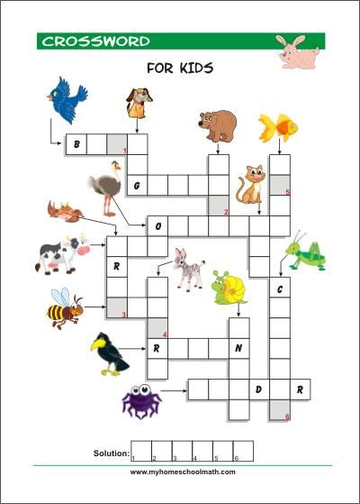 Crossword Puzzles For Kindergarten Free Printable