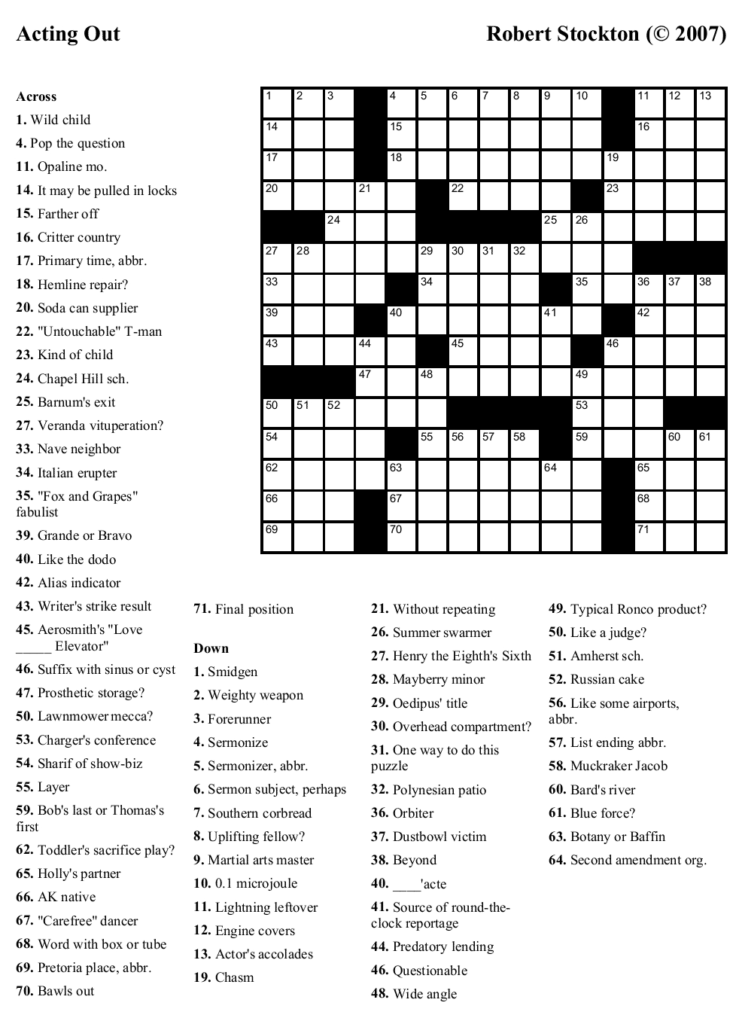 Free Printable Crossword Puzzles For Seniors Printable