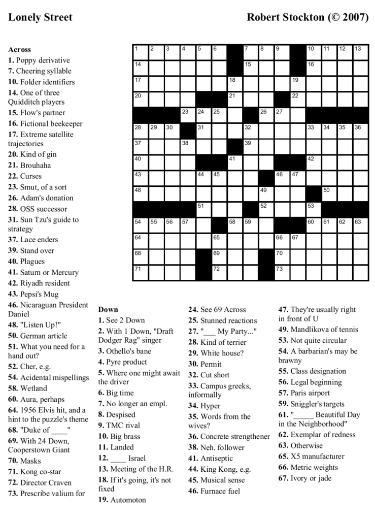 Free Printable Crosswords Medium Difficulty