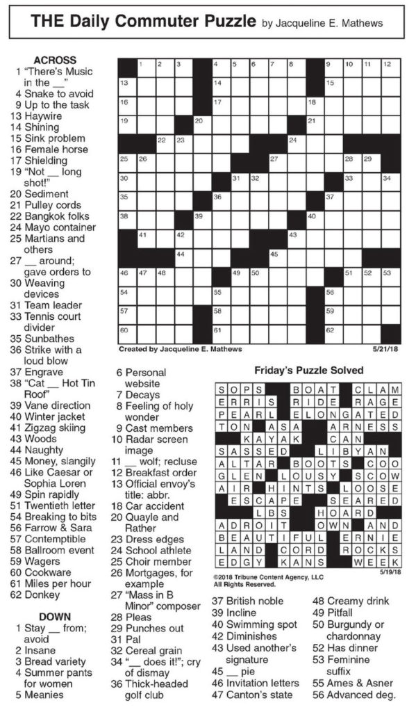 Free Printable Daily Commuter Crossword Printable