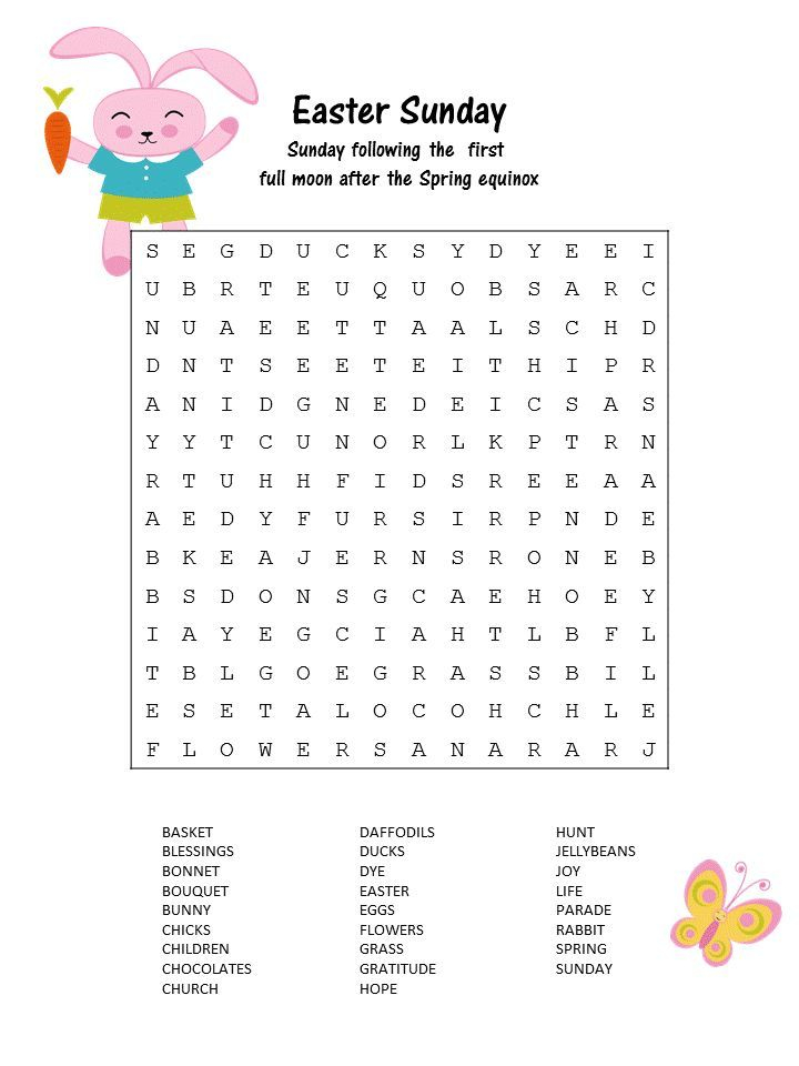 Free Printable Easter Word Search Easter Worksheets