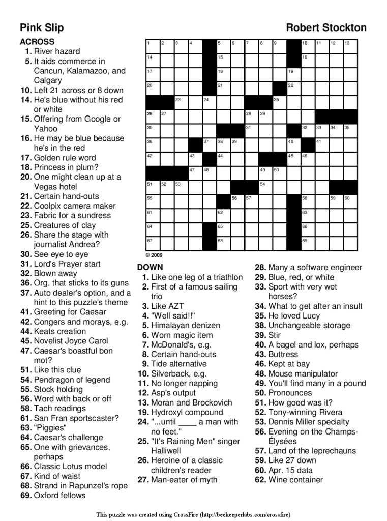Free Printable Easy Crossword Puzzles With Answers