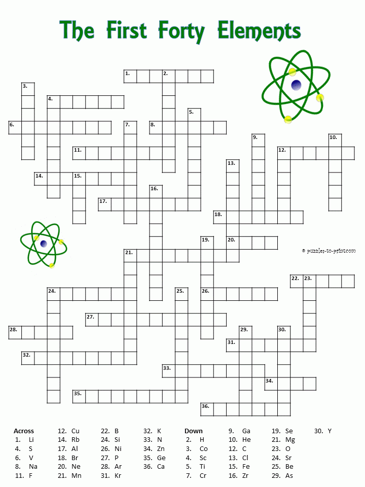 Free Printable Elements Crossword Teaching Chemistry
