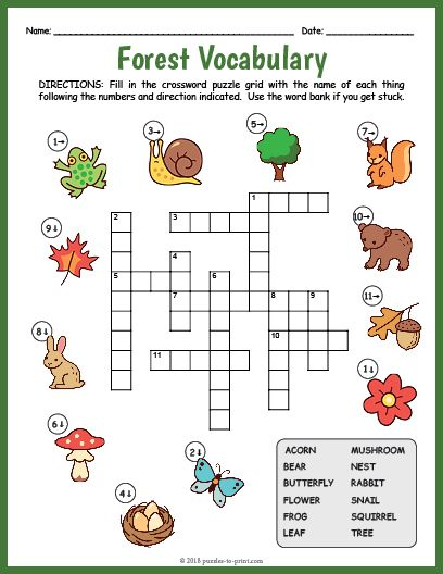 Free Printable Forest Vocabulary Crossword Kids