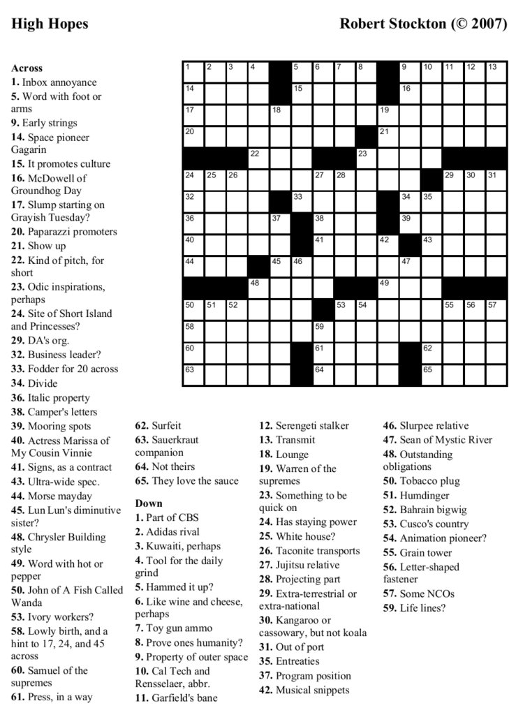Free Printable General Knowledge Crossword Puzzles