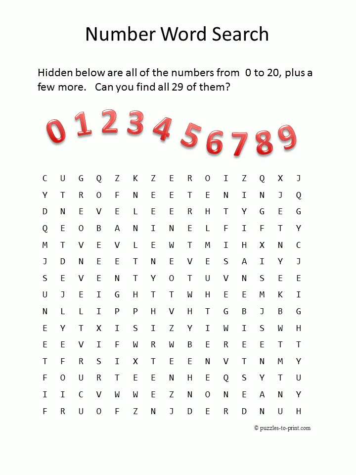 Free Printable Number Word Search Word Search Puzzles