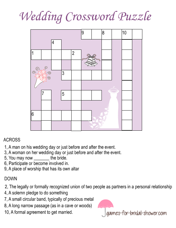 Free Printable Bridal Shower Crossword Puzzle