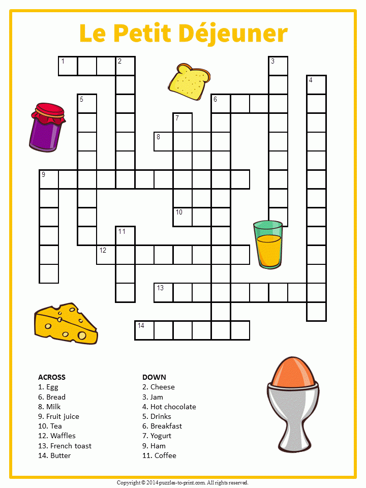 French Breakfast Crossword Printable Vocabulary Builder