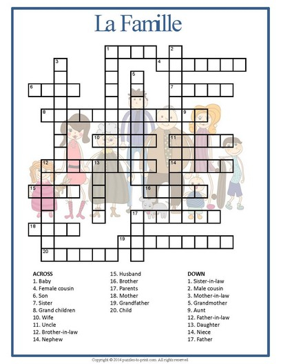 French Family Crossword Printable Vocabulary Builder